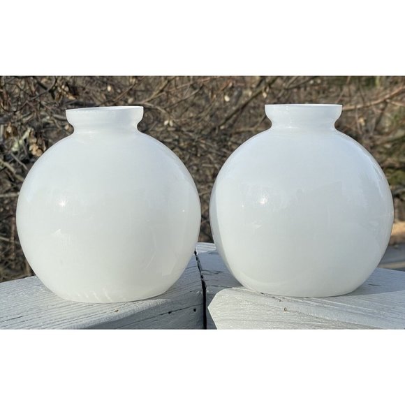 Pair of Vintage White Glass Mid-Century Modern Lamp Shades Round Modernist - Picture 11 of 14